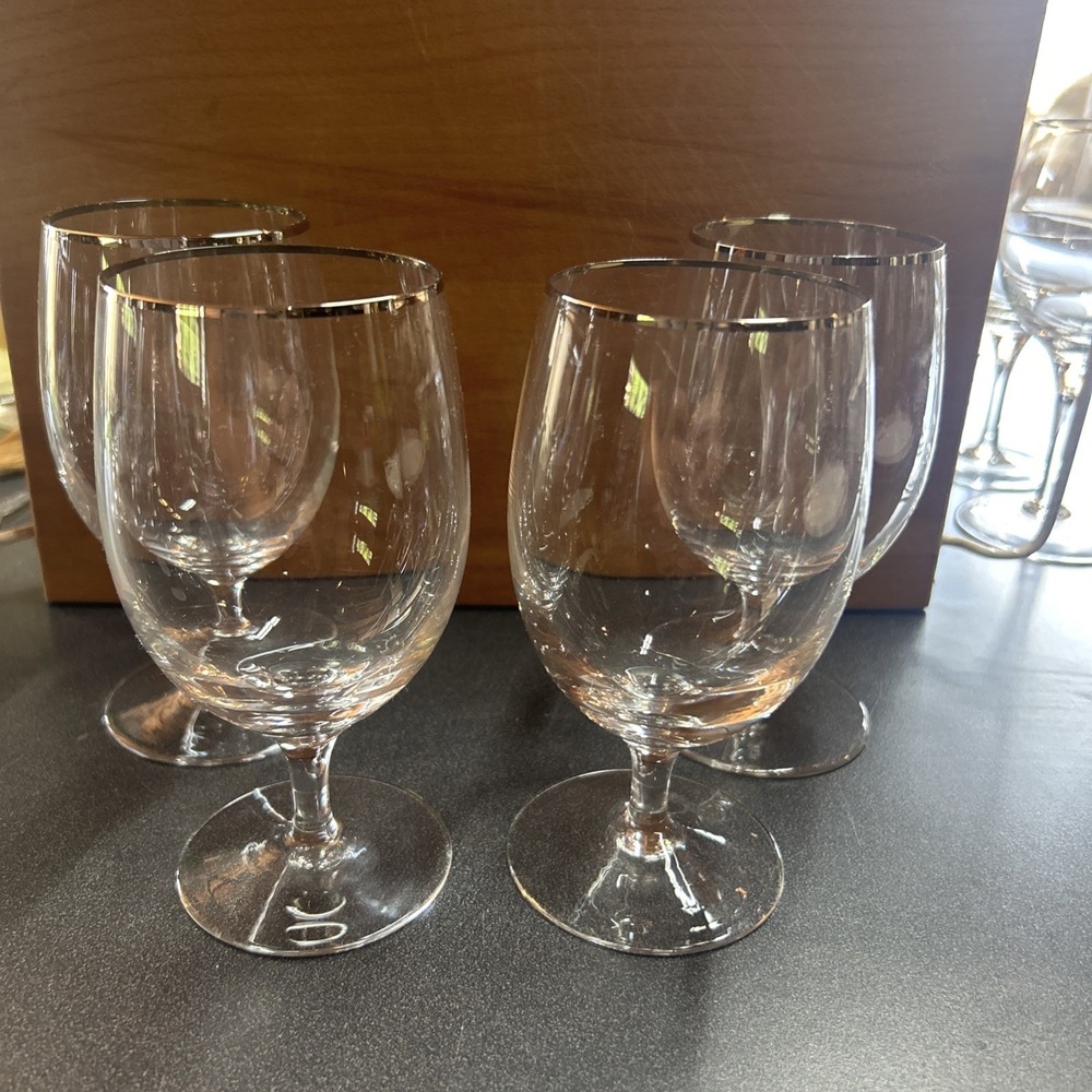 Set of 4 SASAKI CRYSTAL Iced Tea Glasses 6" Silver Rim